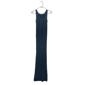 Peruvian Connection Smoke Blue Black Andalucia Ribbed Knit Maxi Dress size small
